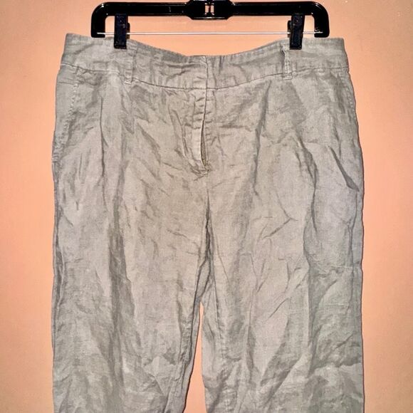 H&M 100% Linen Taupe Green Women's Pants - Size 12 - Excellent Condition - Picture 7 of 9